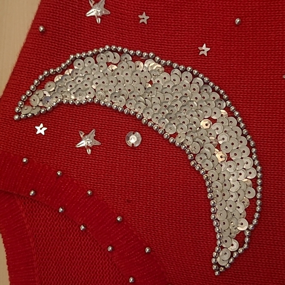 EUC Vintage Berek Red Christmas Themed Sequined and Beaded Zip Up Cardig… - Picture 10 of 15